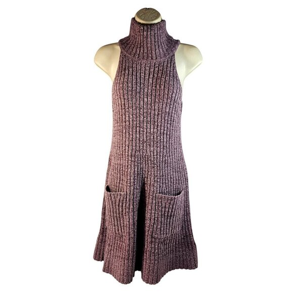 Free People Claude Mini Halter Dress Sz M Thick Rib Poly Knit Mock Neck Lavender - Picture 2 of 9